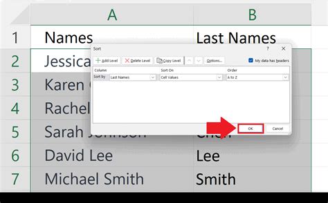 how to sort a spreadsheet by last name