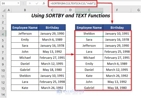 how to sort birthdays by date in excel