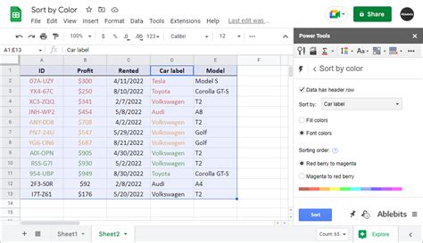 how to sort by cell color in google sheets