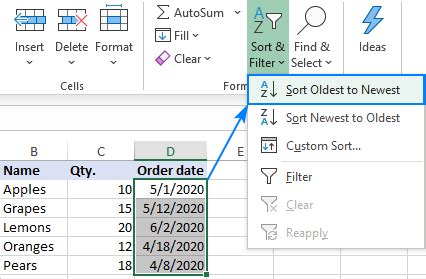 how to sort by date in excel instead of a to z