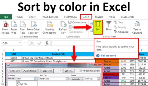 how to sort data by color in excel