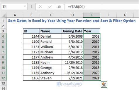 how to sort data by year in excel