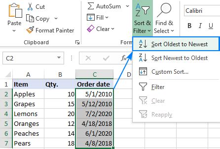 how to sort data in excel sheet by dates