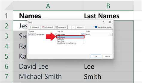 how to sort excel data by last name