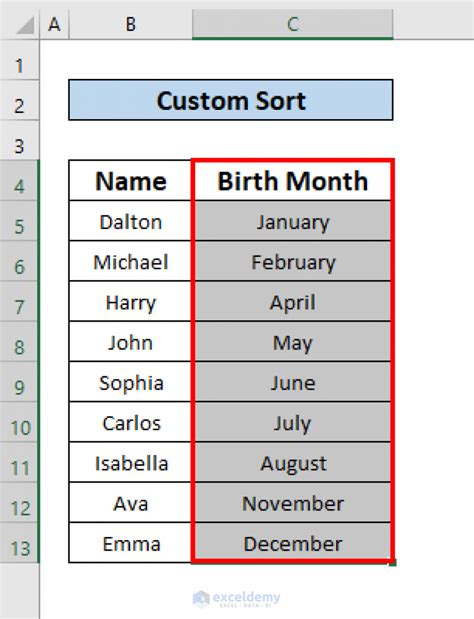 how to sort in excel by birth month
