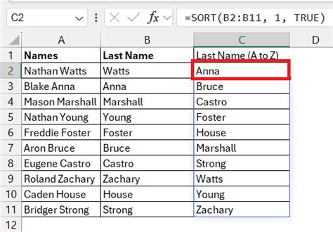 how to sort in excel by second name