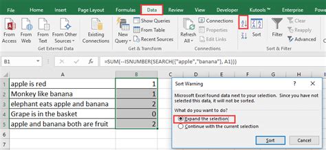 how to sort in excel by specific word