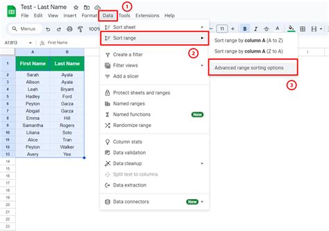 how to sort in google sheets by last name