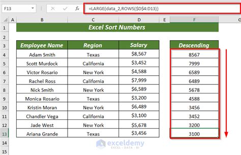 how to sort numbers 1 100 in excel