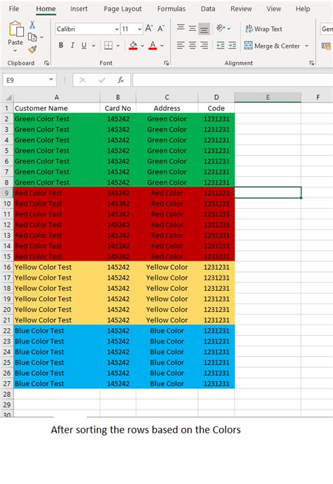 how to sort rows by color in excel