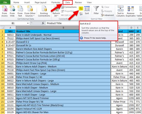 how to sort rows in excel by one column