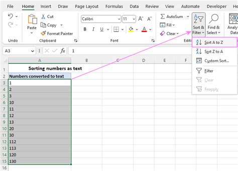 how to sort text and numbers in excel