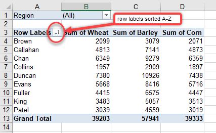 how to sort values in excel pivot table