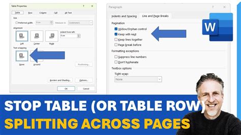 how to split a table in word across pages