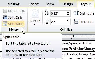 how to split a table in word on mac