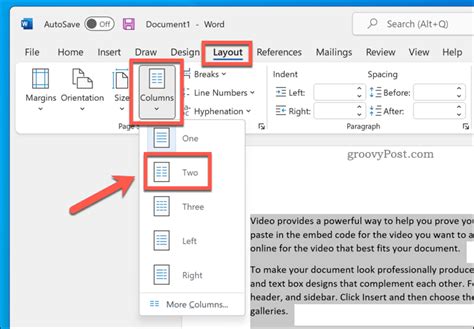 how to split two columns in word