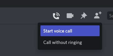 how to start a discord call without ringing on phone