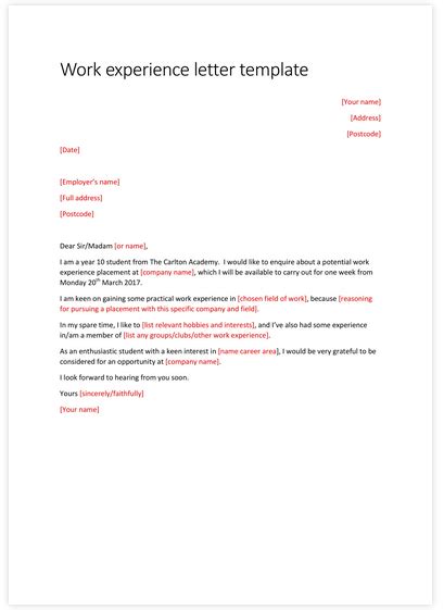 how to start a work experience email