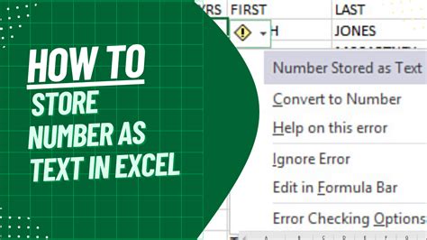 how to stop excel from storing numbers as text