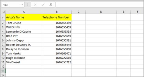 how to store mobile number in excel