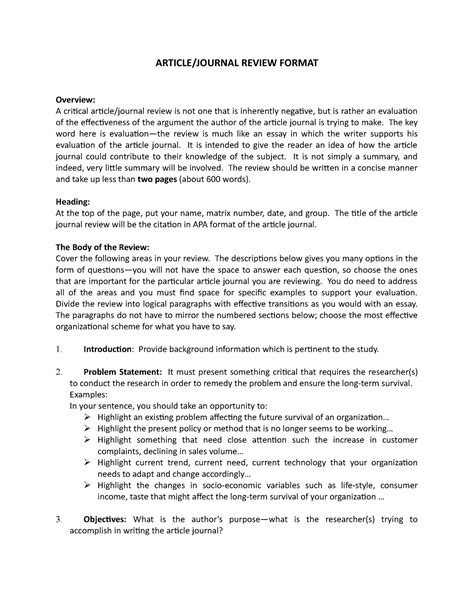 how to structure a journal review