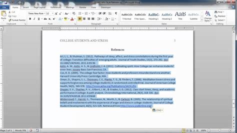 how to style references in word