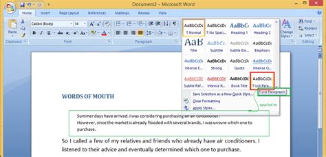 how to style text in ms word