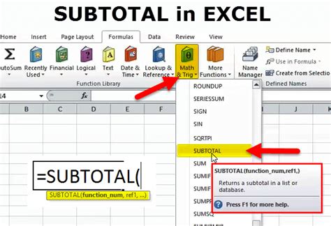 how to subtotal count in excel