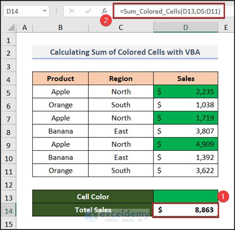 how to sum all colored cells in excel