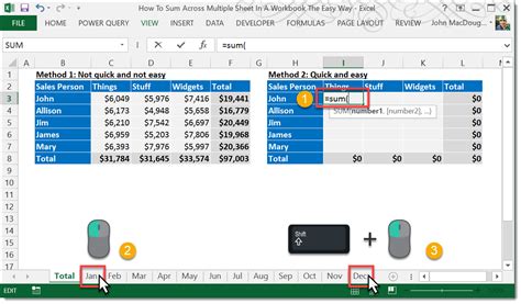 how to sum cells from different sheets in excel