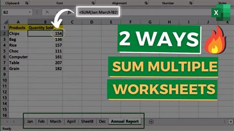 how to sum cells from multiple worksheets in excel