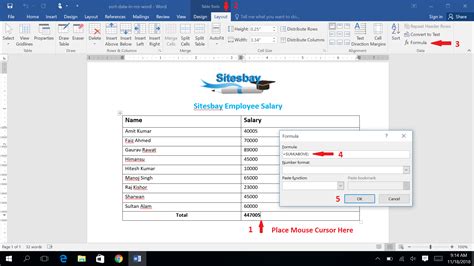 how to sum in ms word