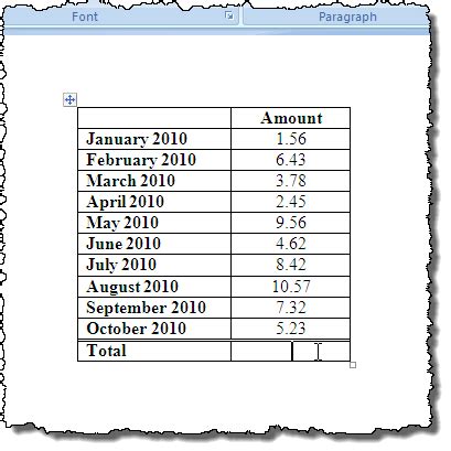 how to sum in ms word 2007 table