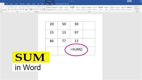 how to sum in word 2007