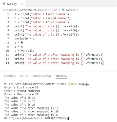 how to swap three numbers in python