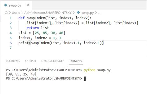 how to swap two numbers in python list