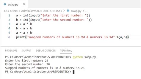 how to swap two numbers in python without using third variable