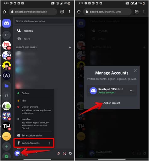 how to switch accounts on discord mobile