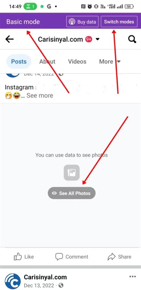 how to switch from free mode to data mode on facebook lite