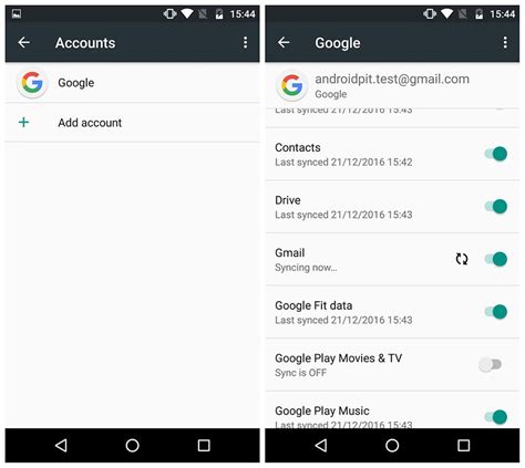 how to sync data from google account