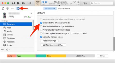 how to sync my iphone to my computer using wifi