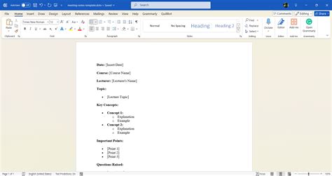how to take notes in word document