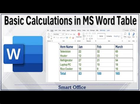 how to total in ms word table