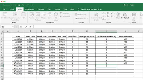 how to track time in excel sheet