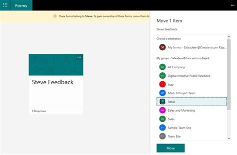 how to transfer ownership of microsoft forms to another user