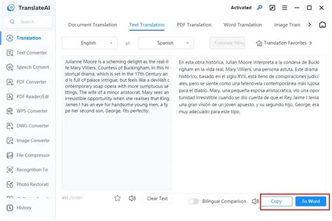 how to translate a document in word to spanish