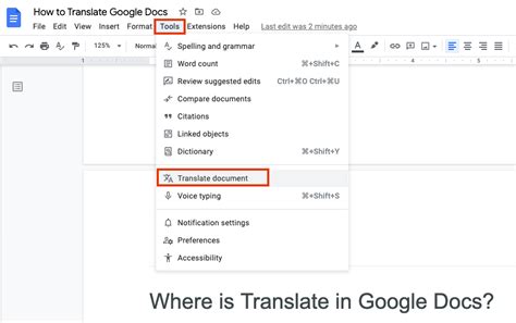 how to translate documents in google docs