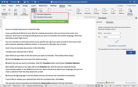 how to translate documents in word