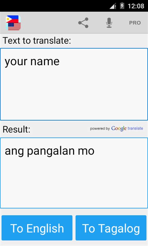 how to translate english to tagalog in google