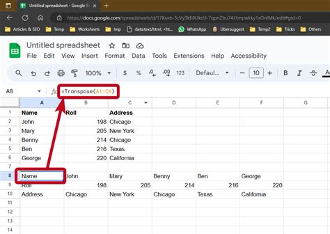 how to transpose data in google sheets